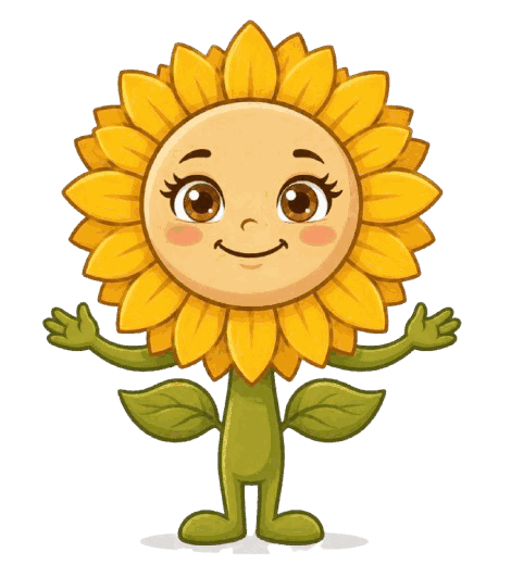 Sunny the Sunflower mascot waving with open arms